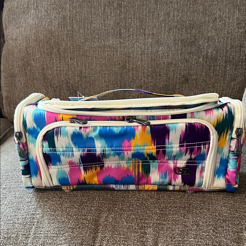 Lug Trolley Heart Ikat Multi Cosmetic Bag with White Trim NWT
